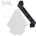 Schwarze Bride to Be Schärpe mit Strasskrone und weißem Schleier Junggesellinnenabschied - Schwarzes Satin-Set