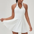 Abito da tennis bianco all'americana con colletto a contrasto e gonna a trapezio - S / Bianco