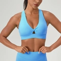 Sky blue yoga set with V-neck cutout sports bra and high-waist athletic leggings - S / Tops / Lake Blue