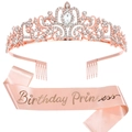 Set corona di compleanno in oro rosa con fascia rosa e strass bianchi lucidi - Taglia unica / Fascia In Satin Oro Champagne Con Testo Oro Rosa E Corona Oro Rosa