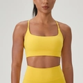 Set yoga giallo vivace con reggiseno sportivo scollo a U e leggings a vita alta elastici - S / Giallo Calendula