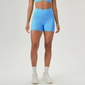 Hoch taillierte Yoga-Shorts in Hellblau mit Push-up-Effekt aus Stretch-Material - S / See-Blau