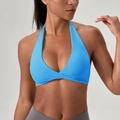 Soutien-gorge de yoga bleu vif dos nu avec design plissé croisé et coupe élastique - S / Hauts / Bleu lac