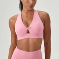 Pink high-impact sports bra featuring twist-front cutout and breathable fabric - S / Tops / Quartz Rose