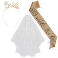 Champagner Gold Bride to be Schärpe mit weißem Schleier und Diadem für Junggesellinnenabschiede - Gold-Glitzer-Set
