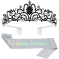 Set Birthday Princess con fascia argento e corona decorata con strass neri - Taglia unica / Tessuto Glitter Iridescente Argento E Corona Argento Con Pietre Nere