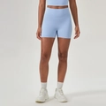 Light blue high waist seamless yoga shorts with textured waistband for gym fitness - S / Bottoms / Air Blue