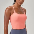 Geripptes Yoga-Tanktop in Korallenrosa mit schmalen Trägern und eng anliegender Passform - S / Sonnenuntergang Rosa