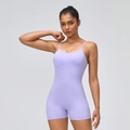 Tuta da yoga lilla da donna con spalline sottili e pantaloncini sportivi aderenti - S / Viola Tenue