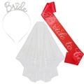3-teiliges JGA-Set mit silbernem Bride-Haarreif, weißem Schleier und roter Schärpe - Weiß-Rot-Set