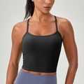 Eng anliegendes schwarzes geripptes Yoga-Tanktop mit schmalen Trägern und U-Ausschnitt - S / Schwarz