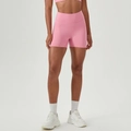 Pink high waisted scrunch butt yoga shorts in stretchy quick dry fabric for fitness - S / Bottoms / Quartz Rose