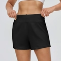 Schwarze Fitness-Shorts mit hoher Taille aus elastischem Funktionsstoff für Damen - S / Schwarz