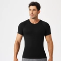 T-shirt a compressione nera da uomo in tessuto traspirante ad alta elasticità - S / Nero