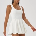 White sleeveless tennis dress with pleated skirt for women, breathable fitness wear - S / Dresses / White