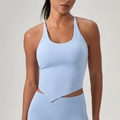 Light blue yoga set featuring a camisole with a sharp pointed hem and high-waist leggings - S / Air Blue