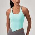Women's mint green yoga tank top with pointed hem and thin straps for fitness - S / Ice Crystal Blue