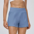 Damen Yoga-Shorts mit hoher Taille in Staubblau, schnelltrocknende atmungsaktive Sporthose - S / Eschenblau
