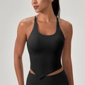 Women's black yoga tank top with V-shaped hemline and breathable high-stretch fabric - S / Black
