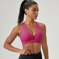 Quick-dry rose red yoga sports bra with twist front knot and breathable cutout design - Rose Red