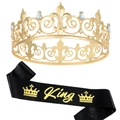 Set corona a iris dorata e fascia King in raso nero per decorazioni festa uomo - King Nero Oro