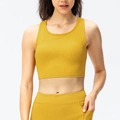 Women's ribbed yoga set in ginger yellow featuring racerback top and high waist pants - XS / Tops / Turmeric