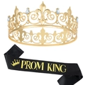 Set corona di cristallo dorata e fascia nera Prom King per decorazioni di feste - Prom King Nero Oro