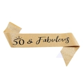 Golden glitter sash with 50 & Fabulous black text and crown for 50th birthday party - One Size / Gold 50 (JD151)