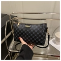 Borsa a tracolla nera in pelle PU con motivo floreale azzurro e logo dorato moda - Nero