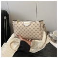 Borsa a tracolla beige in pelle PU con motivo floreale marrone e tracolla regolabile - Bianco