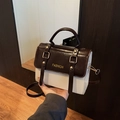 British retro crossbody bag in dark brown and beige PU leather with gold hardware - No Pendant / Beige and Coffee