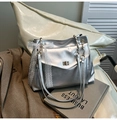 Bolso de hombro plateado con lazo de encaje y correa de cadena para mujer - Plateado