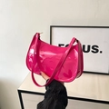 Glossy rose pink patent leather shoulder bag with minimalist underarm crescent design - Rose Pink