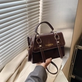 Classic British style dark brown faux leather crossbody bag with golden fashion logo - No Pendant / Brown