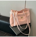 Sakura-pinke Handtasche aus PU-Leder mit goldenem Drehverschluss und Spitzen-Schleife - Rosa