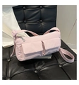 Light pink nylon crossbody bag with dual front pockets and adjustable strap for women - Pink