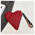 Dunkelrote herzförmige Handtasche mit Litschi-Struktur und LOVE-Gurt für Damen - Burgunderrot