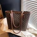 Large dark brown tote bag with repeating circular patterns and leather handles - Coffee (Style 2)