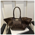 Chic leopard print large tote bag with golden metal logo and top handle design - Coffee