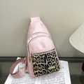 Pink leopard print crossbody chest bag with stylish patchwork and large capacity - Pink