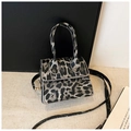 Elegant leopard print mini square bag with detachable strap in gray and black tones - Black