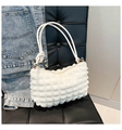 White bubble textured shoulder bag with soft pleated fabric and knotted cord straps - White