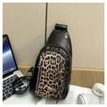 Chic leopard print crossbody chest bag with gold zippers and black leather texture - Black