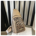Leopard print crossbody bag with khaki splicing and adjustable nylon shoulder strap - Khaki