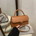 Brown vintage square handbag with V-strap flap and adjustable strap for women - Brown