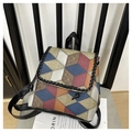 Retro multi-color patchwork shoulder bag with crocodile texture and braided edge detail - Black