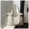 Modern off-white drawstring tote bag displayed in a minimalist lifestyle setting - No Pendant / White