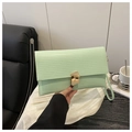 Mint green rectangular envelope clutch featuring horizontal stripes and gold buckle - Green