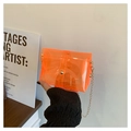 Detailed shot of transparent orange PVC mini shoulder bag with gold chain and clasp - Orange