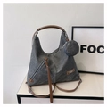 Borsa tote in tela grigio scuro con cinturini in pelle marrone e portamonete tondo - Nero